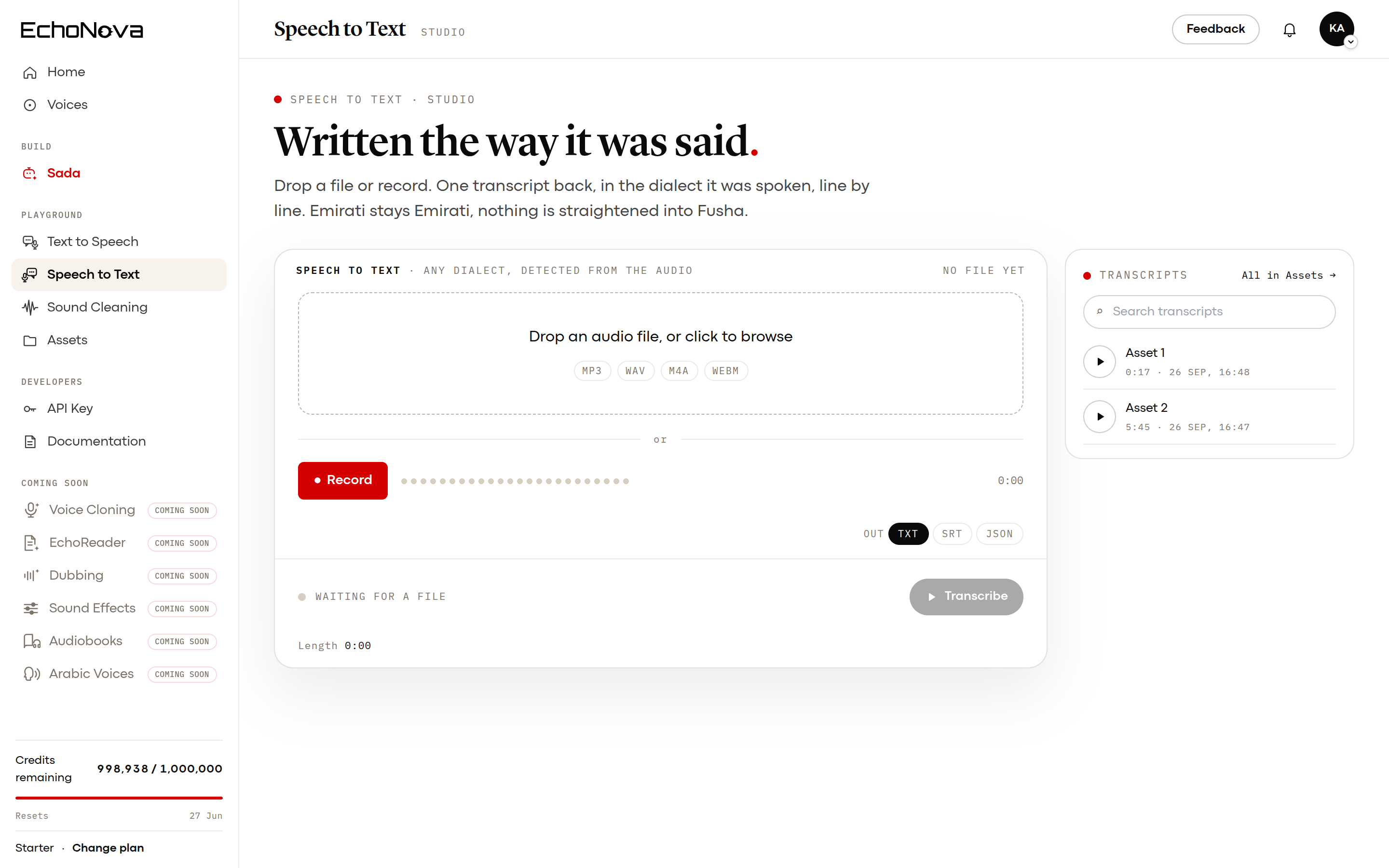 Speech to Text studio